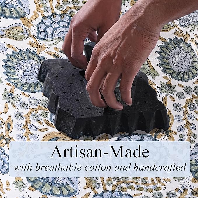 Ridhi Asparagus Green Hand Block Print Waffle Scallope Cotton Bath Towel Set of 2, 27x54, Quick-Dry, Absorbent, Luxury Handmade Towel for Bath, Spa, Beach, Gift for Spring, Easter, Valentine