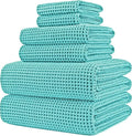 POLYTE 430 GSM Microfiber Quick Dry Lint Free Oversize Bath Towel Set, 6 Piece (Waffle Weave)