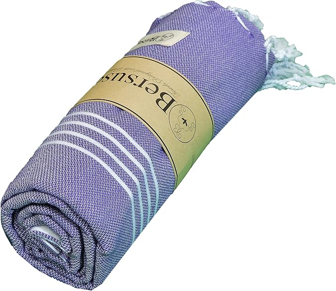 Bersuse Towels Anatolia XL Beach Blanket Throw Blanket Turkish Towel 100% Cotton Extra-Large Quick-Dry Lightweight Premium Peshtemal Towel - 61x82 Inches, Dark Purple