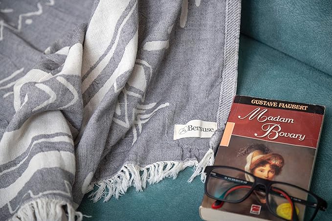 Bersuse 100% Cotton Kona XL Throw Blanket Turkish Towel Beach Blanket - Beach Camping Essentials - 75x90 Inches, Anthracite