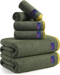 REDKISS 6 Piece Luxury Bath Towel Set, 2 Bath Towels, 2 Hand Towels, 2 Washcloths, 100% Cotton Ultra Soft Highly Absorbent Quick Dry Towels for Bathroom, Gym, Spa, Hotel, Army Green