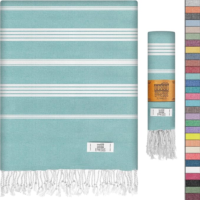 EPHESUS TOWELS Turkish Beach Towel - 38x70 inch Oversized - Sultan Design - Turkish Towel for Beach, Bath, Pool, Gym, Yoga - Prewashed, Lightweight, Quick Dry (Cool Mint, Sultan)