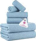 CASA COPENHAGEN Popcorn 6Pcs 100% Egyptian Cotton Large Designer Towels Gift Set- Dusky Blue, 600GSM, 2Bath 2Hand 2Washcloths, Bath Towels for Bathroom Set for Women & Men