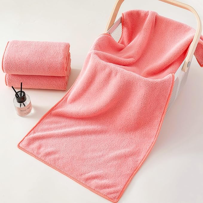Lumimi Towel Set of 6 Very Soft Microfiber 3 Bath and 3 Hand Towels Quick Dry Light Weight for Bathroom Gym Salon, 6 Pack Pink Red
