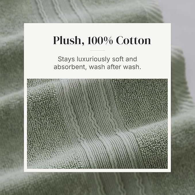 Modern Threads Floral Trail 6-Piece 100% Cotton Towel Set – Reversible Yarn Dyed Jacquard – Includes 2 Bath Towels, 2 Hand Towels, 2 Washcloths – Absorbent, Quick Dry, Soft & Durable – Sage Green