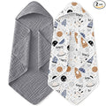 Yoofoss Hooded Baby Towels for Newborn 2 Pack 100% Muslin Organic Cotton Baby Bath Towel with Hood for Babies, Infant, Toddler and Kids, 32x32Inch, Soft and Absorbent Newborn Essential, Grey Planet