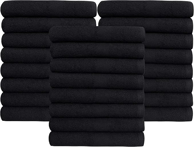 GREEN LIFESTYLE Black Bleach Proof Towels Bulk Sets 100% Cotton 16' X 25' Premium Spa Quality, Super Soft and Absorbent for Gym, Pool, Spa, Salon and Home 24 Pack