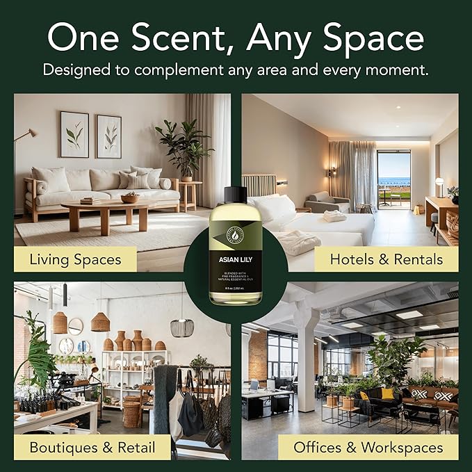 Aroma Country Asian Lily Diffuser Oil - Luxury Essential Oils for Diffuser Refill & Air Freshener Room Spray, Long-Lasting, Natural Home Fragrance and Hotel Scent for Diffusers & Machines (8.5 Fl Oz)