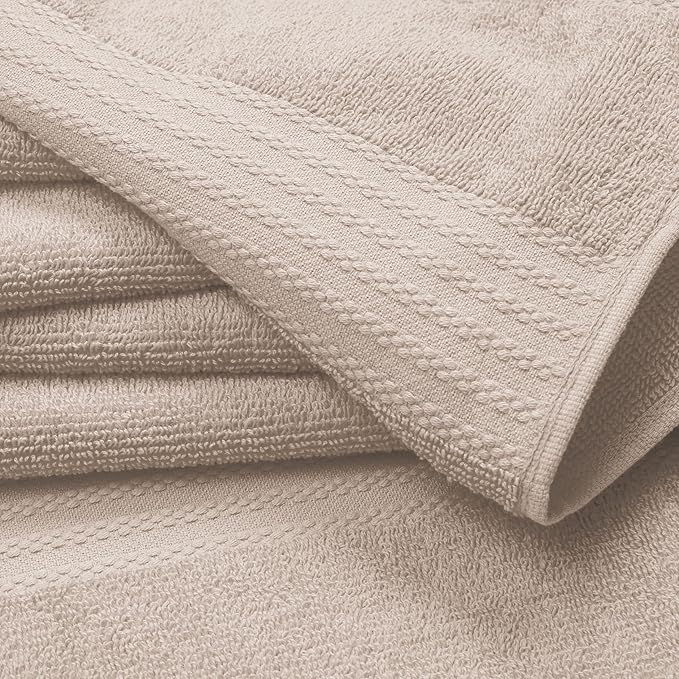 GLAMBURG Ultra Soft 12-Piece Washcloths Set 13x13-100% Ringspun Cotton - Durable & Highly Absorbent Face Towels - Ideal for use in Bathroom, Kitchen, Gym, Spa & General Cleaning - Tan