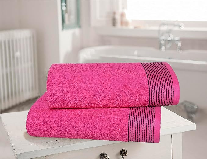 BELIZZI HOME Ultra Soft 2 Pack Oversized Bath Towel Set, 28x55 inches, 100% Cotton, Large, Hot Pink