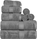 SUPERIOR Egyptian Cotton Pile 8 Piece Towel Set, Includes 2 Bath, 2 Hand, 4 Face Towels/Washcloths, Ultra Soft Luxury Towels, Thick Plush Essentials, Guest Bath, Spa, Hotel Bathroom, Charcoal