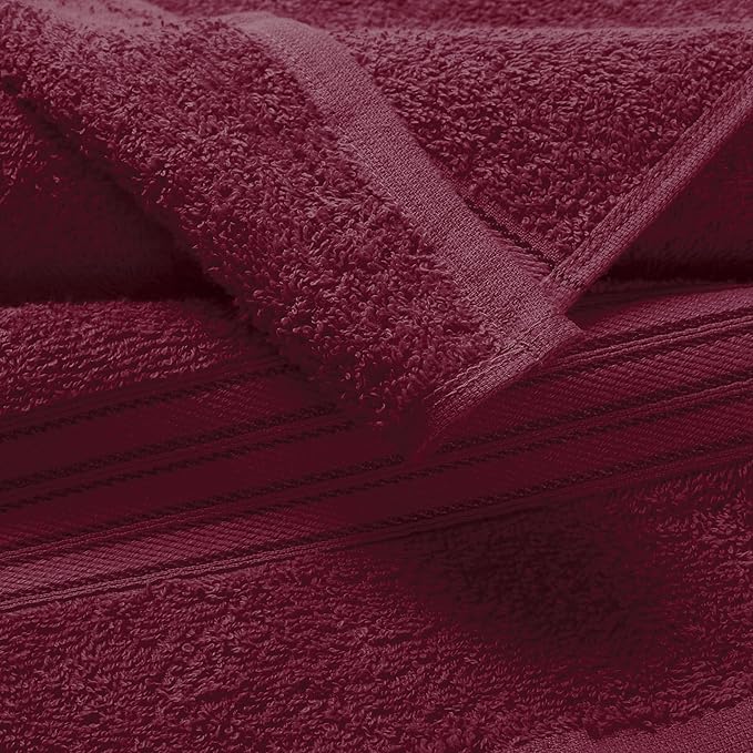 BOUTIQUO Ultra Soft 3 Pack Cotton Towel Set, Contains a Bath Towels 28x55 inch, a Hand Towels 16x24 inch & a Wash Coths 12x12 inch, Ideal Everyday use, Compact & Lightweight - Burgundy
