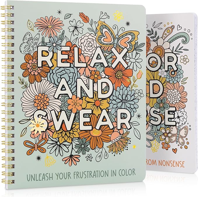 Beautiful Coloring Book Set of 2 for Adult Relaxation - Funny Coloring Books with Floral Designs for a lot of Laughs - The Perfect Stress-Relieving Gift for Women
