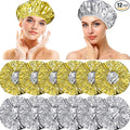 12 Pieces Deep Conditioning Caps Aluminum Foil Reusable Hair Processing Hair Coloring Shower Caps for Home Salon Use(12 Inch,Golden, Silvery)