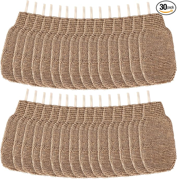 30 Pcs Exfoliating Shower Gloves Stretchable Jute Bath Mitts with Hanging Loop Body Scrubber Exfoliator Loofah Washcloth Deep Clean Dead Skin for Spa Massage Skin Shower Hotel Use(Brown)