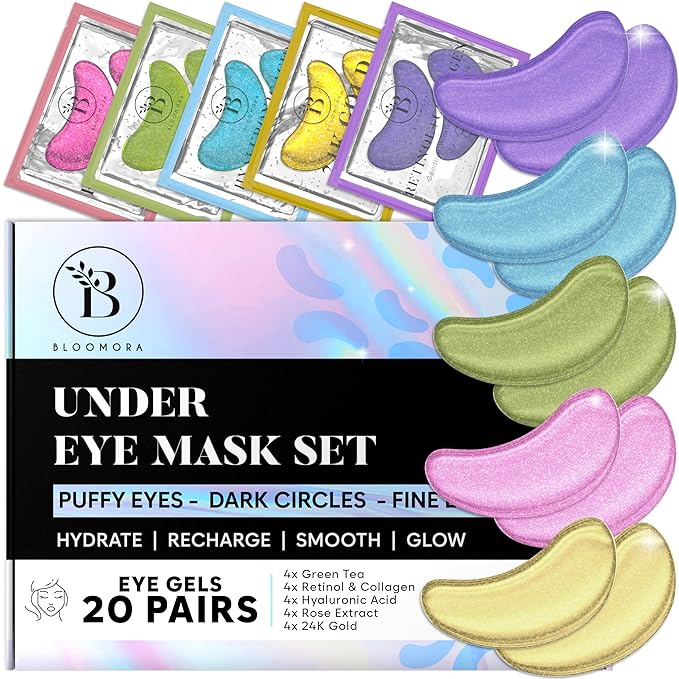 BLOOMORA Variety Under Eye Patches (20 Pairs) - Dark Circles & Puffiness Care - Eye Mask for Care - 5 Varieties