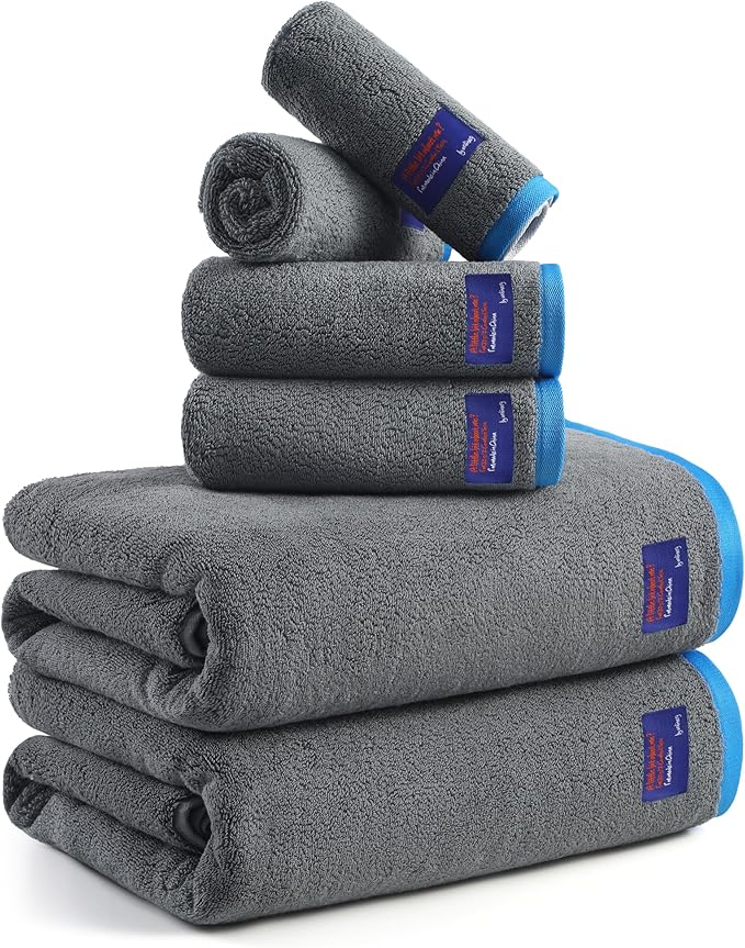 REDKISS 6 Piece Luxury Bath Towel Set, 2 Bath Towels, 2 Hand Towels, 2 Washcloths, 100% Cotton Ultra Soft Highly Absorbent Quick Dry Towels for Bathroom, Gym, Spa, Hotel, Light Grey