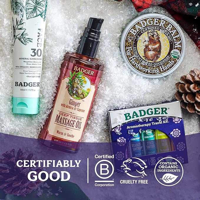 Badger Lavender Massage Oil, 100% Organic Massage Oil, Relaxing & Moisturizing Pure Aromatherapy Oils of Lavender, Bergamot & Balsam Fir, 4 fl oz Glass Bottle
