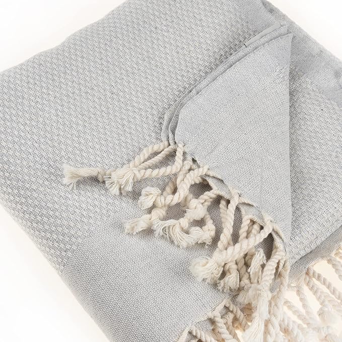 Beach Towel | Cotton Beach Towels, Easy to Carry, Sand Free, Highly Absorbent, Quick Dry, Turkish Towels for Travel Camping Bath Sauna Beach Gym Pool Yoga SPA by Lahammam, Akasya, Gray