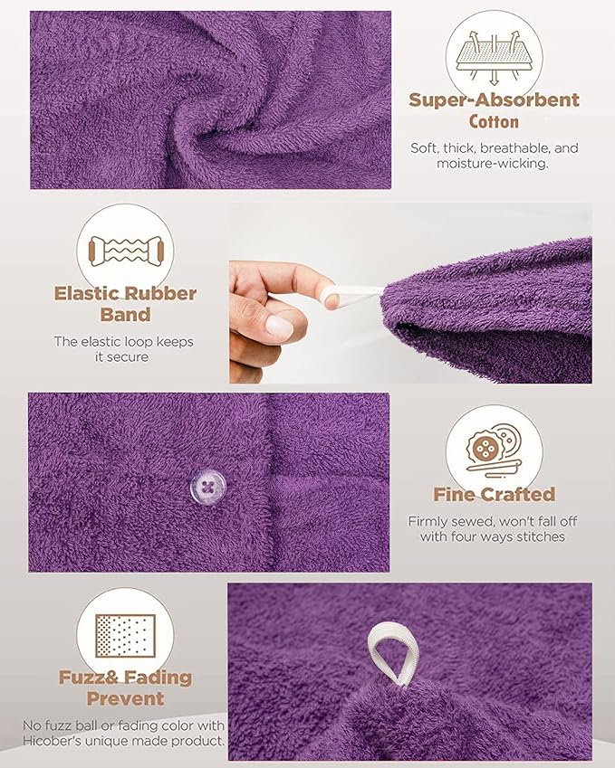 Textila 100% Cotton Hair Wrap Towels for Women (Pack of 3, Plum, Pink & Green) – Soft & Absorbent Turban Towels for Long, Curly, Frizz-Prone Hair