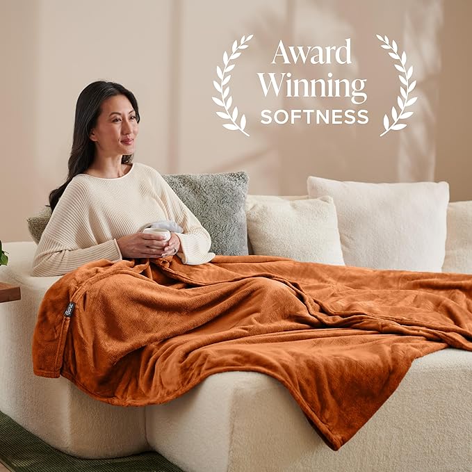Bare Home Fleece Blanket - Throw/Travel - Ultra-Soft Lightweight for Bed, Sofa, and Couch - Luxury Microplush - Cozy Warm Blanket (Throw/Travel, Sienna)