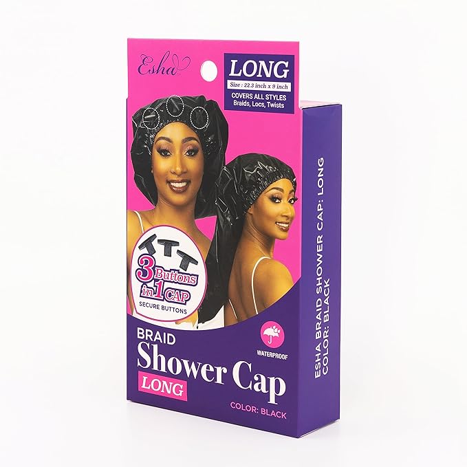 Esha Girl - Shower Cap for Extra Long Hair, Braids, Locs, Twists – Waterproof – Snug Fit Guarantees No Leaks – Easy Button Up (Light Blue, Long (22.3" x 9"))