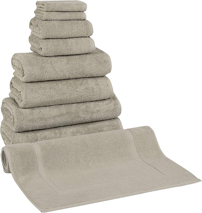Classic Turkish Towels CTT Set of 9-100% Turkish Cotton, Absorbent & Comfy, Includes 2 Bath Towel 2 Hand Towel, 2 Washcloth, 2 Bathsheets & 1 Bath Mat | (Beige)