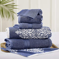 Modern Threads 6 Piece Reversible Yarn Dyed Jacquard Towel Set Artesia Damask Indigo