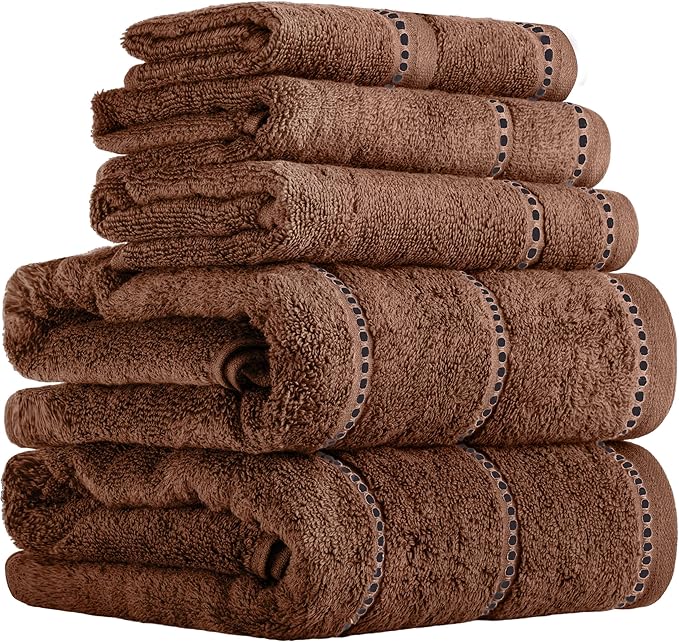 Lavish Home 6 Piece Bathroom Towels Set - 525GSM 100% Cotton Bathroom Essentials - 2 Bath Sheets, 2 Hand Towels, and 2 Wash Cloths for Bath, Shower, Gym, Spa, and Dorm Room (Chocolate)