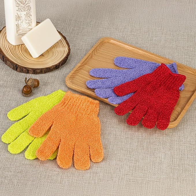 4 Pairs Exfoliating Gloves for Shower, Shower Gloves, Body Scrubber, Korean Exfoliating Mitt Body Scrubber, Microfiber Bath Gloves, Exfoliate Sponge Loofah Wash, Shower Scrubber