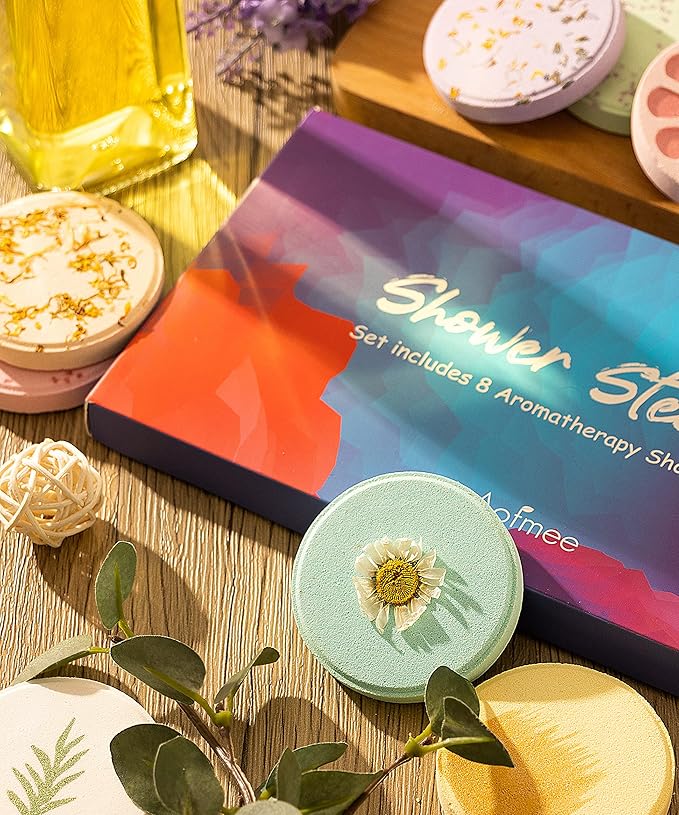 Aofmee Shower Steamers Aromatherapy - 8 Pack Shower Bombs with Essential Oils for Relaxation, Valentines Day Gifts Birthday Gifts for Women and Men, Stress Relief and Luxury Self Care Shower Bath Bomb