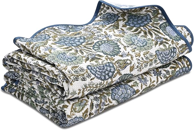 Ridhi Asparagus Green Hand Block Print Waffle Scallope Cotton Bath Towel Set of 2, 27x54, Quick-Dry, Absorbent, Luxury Handmade Towel for Bath, Spa, Beach, Gift for Spring, Easter, Valentine