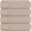GLAMBURG Ultra Soft 4 Pack Oversized Bath Towel Set 27x54 inches, 100% Cotton Bath Towels, Highly Absorbant Compact Quickdry & Lightweight Towel, Ideal for Gym Travel Camp Pool - Tan