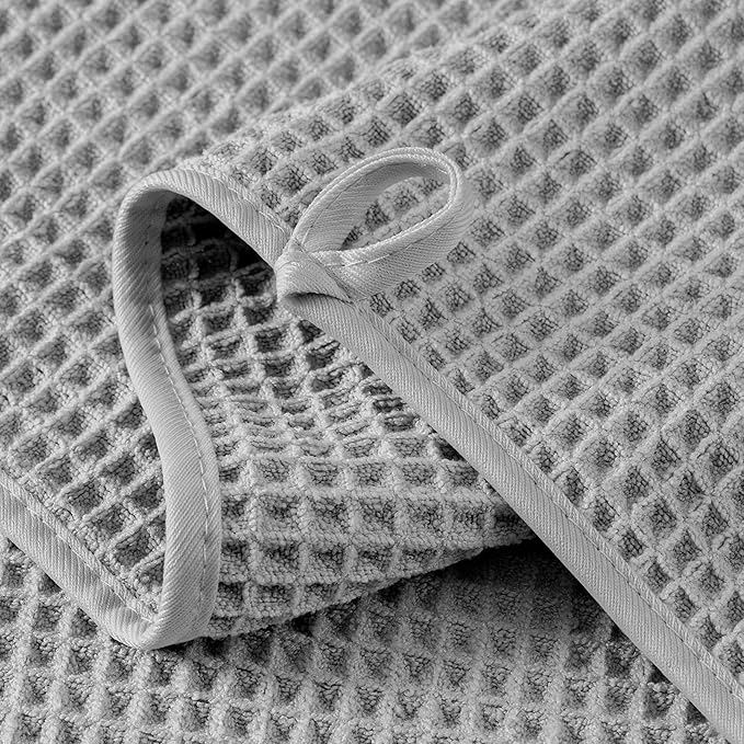Microfiber Waffle Bath Towels, 4 Pieces, Soft, Absorbent, Fast Drying, Lint Free 430 GSM (Silver)