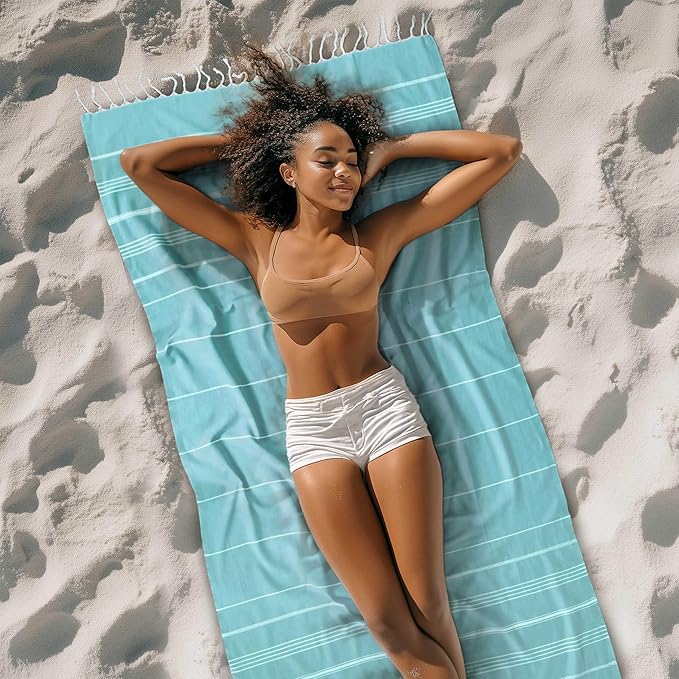 Cacala Lightweight and Thin Turkish Beach Towel 100% Cotton Sand-Free and Quick-Drying Goodness Perfect as an Extra Large Travel Towel, Beach Accessory, or Gift for Beach Lovers, 37 x 70