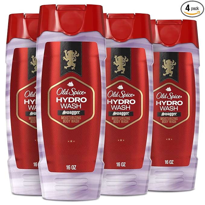 Old Spice Moisturizing Body Wash for Men, Hydro Wash, 2-in-1 Long Lasting Scent & Deep Hydration, 24/7 Shower Fresh, Smoother Swagger Scent, 16 oz (Pack of 4)