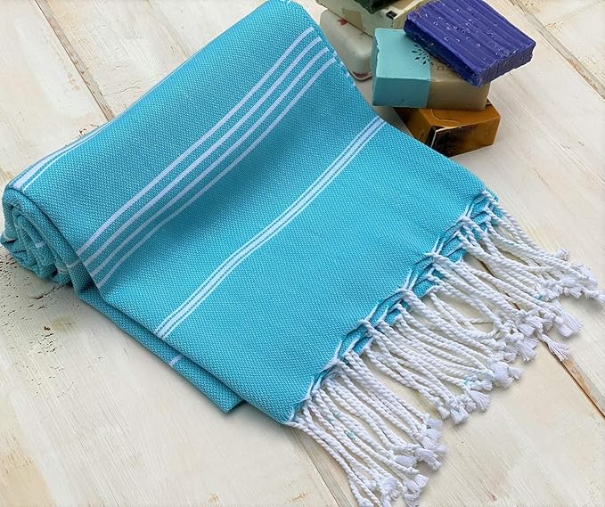 Beach Towel 100% Cotton Turkish Beach Towel Adult 38x70 Inch Pre-washed Absorbent Extra Large|Sand Free Quick Dry BathTowels|Lightweight Blanket|Travel Cruise Camping Spa Gym Yoga Towel|Blue Atoll