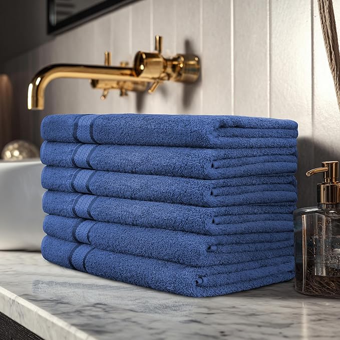 COTTON CRAFT Ultra Soft Hand Towels - 6 Pack Luxury Hand Towels - 100% Cotton Plush Absorbent 580 GSM Large Towel - Quick Dry Durable Machine Washable - Bathroom Kitchen Gym Spa - 16 x 28 - Blue