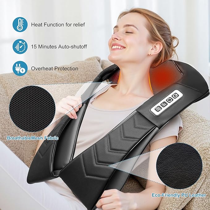 UFFAE Shiatsu Neck and Back Massager with Heat, Electric Deep Tissue Kneading Neck and Shoulder Massage, Best Gifts for Women Men Mom Dad Mothers Fathers Day Birthday Gift, Black (NOT Cordless)