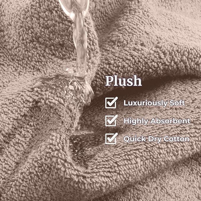 Lavish Home 6 Piece Bathroom Towels Set - 525GSM 100% Cotton Bathroom Essentials - 2 Bath Sheets, 2 Hand Towels, and 2 Wash Cloths for Bath, Shower, Gym, Spa, and Dorm Room (Taupe)