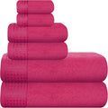 GLAMBURG 100% Cotton Ultra Soft 6 Pack Towel Set, Contains 2 Bath Towels 28x55 Inches, 2 Hand Towels 16x24 Inches & 2 Wash Coths 12x12 Inches, Compact Absorbent Lightweight & Quickdry - Hot Pink