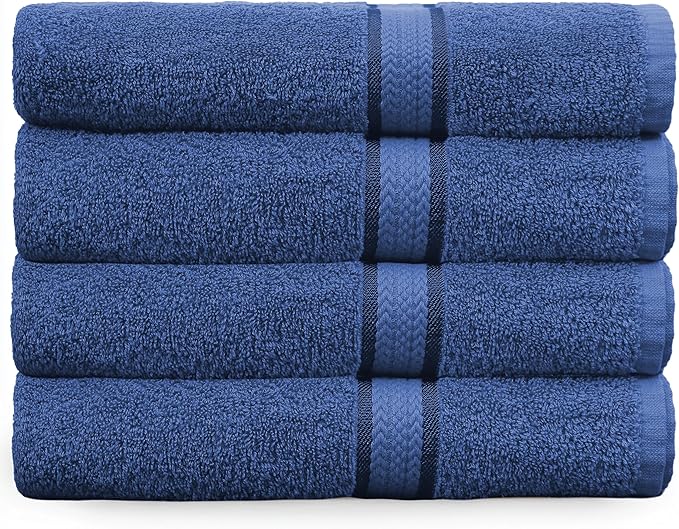 COTTON CRAFT Ultra Soft Bath Towels - 100% Cotton 4-Pack Plush Absorbent 580 GSM Luxury Bath Towels – Quick Dry Durable Machine Washable Oversized Towels for Bathroom Spa Gym – Blue