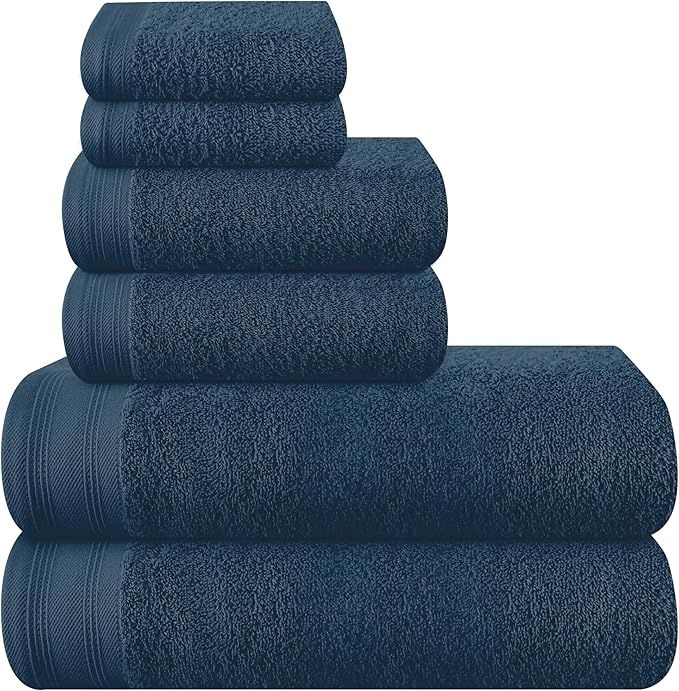 Ultra Soft 6 Pack Cotton Towel Set, Contains 2 Bath Towels 28x55 inch, 2 Hand Towels 16x24 inch & 2 Wash Coths 12x12 inch, Ideal Everyday use, Compact & Lightweight - Mineral Blue