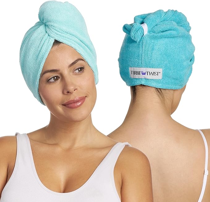 Turbie Twist 2-Pack Microfiber Hair Towel for Beauty, Travel, Gifting - Hair Wrap Turban for Straight, Wavy & Curly Hair - Premium Personal Care - Dark Aqua & Light Aqua