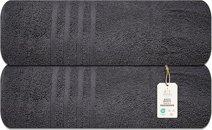 Pack of 2 Jumbo Bath Sheet 40 x 80 Inches, Extra Large Lightweight & Quick Dry Bath Towel, Super Soft & Highly Absorbent – 100% Cotton, Perfect to Wrap Yourself in – Charcoal Grey