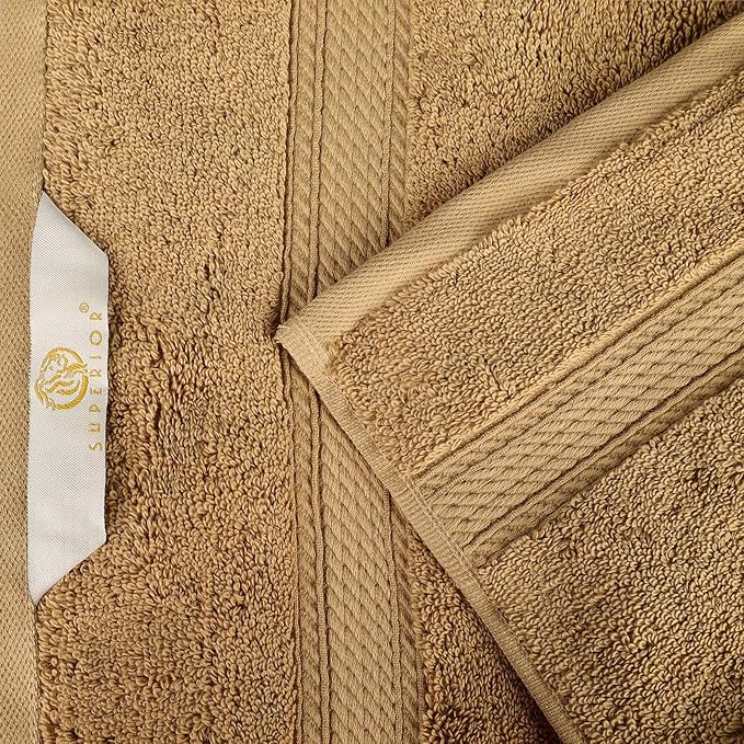 SUPERIOR Egyptian Cotton Pile 8 Piece Towel Set, Includes 2 Bath, 2 Hand, 4 Face Towels/Washcloths, Ultra Soft Luxury Towels, Thick Plush Essentials, Guest Bath, Spa, Hotel Bathroom, Toast