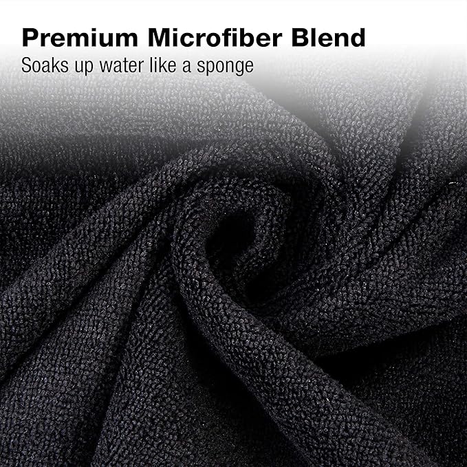 Eurow Microfiber Salon Towels – Bleachproof, Ultra Absorbent & Quick Drying – Soft, Lightweight & Durable for Hair Styling, Beauty, Barber & Spa Use, 16 x 29 Inches, 10-Pack, Black