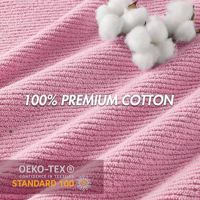 Madison Park Bathroom Towel Set of 6 Diagonal Ribbed, Pink 100% Cotton Quick Dry & Absorbent| 2 Bath 30" x 56"| 2 Hand 18" x 28"| 2 Washcloths 13" x 13"| Zero Twist, 500 GSM, Oeko-TEX