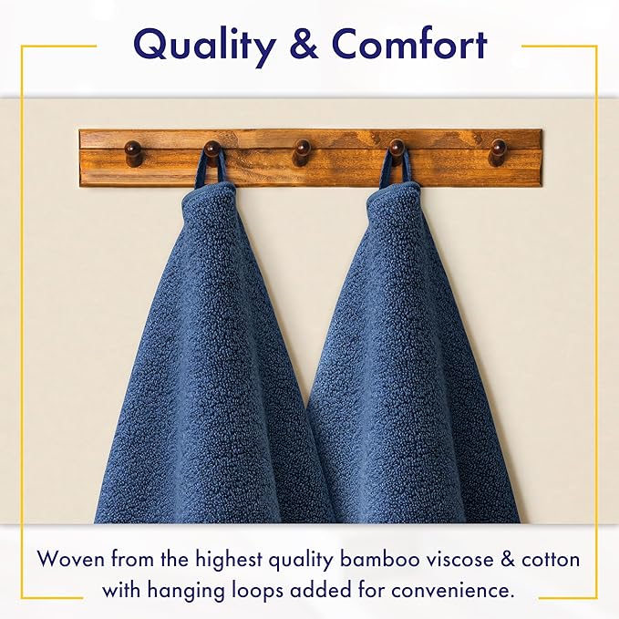 Alusa Home Ultra Soft & Plush Viscose from Bamboo Bath Sheets - 700 GSM Pack of 2 - Extra Large 70x35 in - Super Absorbent & Quick Drying (Navy Blue)