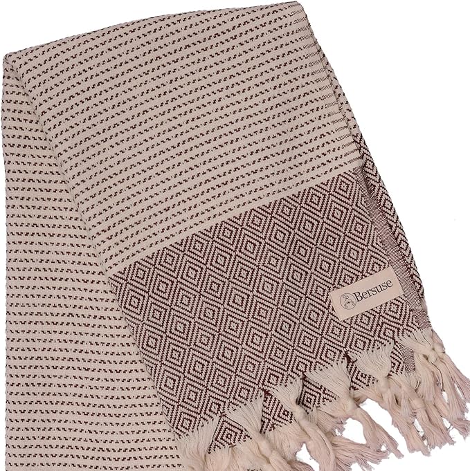 Bersuse 100% Cotton Hierapolis XL Throw Blanket for Couch - 100% Cotton Lightweight Durable Throw Blanket, Big Blanket for Sensitive Skin, Decorative and Versatile - 60x95 Inches, Burgundy
